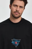 Erkek Oversize %100 Pamuk Üçgen Baskılı T-shirt Siyah Edw043 - 2