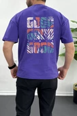 Erkek Oversize %100 Pamuk Good Vibes Sırt Baskılı T-shirt Mor Edw091 - 1