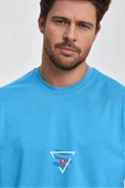 Erkek Oversize %100 Pamuk Üçgen Baskılı T-shirt Mavi Edw043 - 2