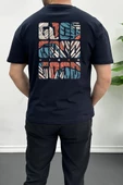 Erkek Oversize %100 Pamuk Good Vibes Sırt Baskılı T-shirt Lacivert Edw091 thumbnail 1