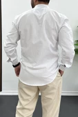 Erkek Slim Fit Keten Görünümlü Pamuklu Gömlek Beyaz Edw087 - 3
