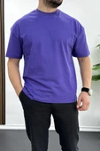 Erkek Oversize %100 Pamuk Good Vibes Sırt Baskılı T-shirt Mor Edw091 - 2