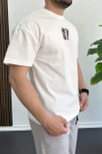 Erkek Oversize %100 Pamuk 87 Baskılı T-shirt Ekru Edw101 thumbnail 2
