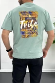 Erkek Oversize %100 Pamuk Tribe Sırt Baskılı T-shirt Yeşil Edw094 - 1