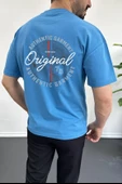 Erkek Oversize %100 Pamuk Original Sırt Baskılı T-shirt Mavi Edw092 thumbnail 1