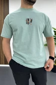 Erkek Oversize %100 Pamuk 87 Baskılı T-shirt Yeşil Edw101 - 1