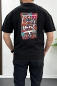 Erkek Oversize %100 Pamuk Spirit Sırt Baskılı T-shirt Siyah Edw093 - 1
