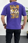 Erkek Oversize %100 Pamuk Tribe Sırt Baskılı T-shirt Mor Edw094 - 1