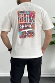 Erkek Oversize %100 Pamuk Spirit Sırt Baskılı T-shirt Ekru Edw093 - 1
