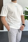 Erkek Oversize %100 Pamuk 1212 Baskılı T-shirt Ekru Edw105 - 2
