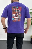 Erkek Oversize %100 Pamuk Spirit Sırt Baskılı T-shirt Mor Edw093 thumbnail 1