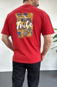 Erkek Oversize %100 Pamuk Tribe Sırt Baskılı T-shirt Kırmızı Edw094 thumbnail 1