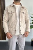 Erkek Slim Fit Cepli Nubuk Ceket Krem Edw081 - 1
