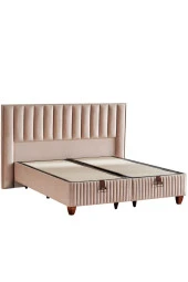 Hades Yatak Baza ve Başlık Seti 140x190 cm Çift Kişilik Paket Yaylı Lüks Yatak Krem Baza Başlık - 4