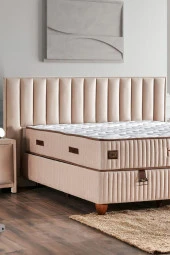 Hades Yatak Baza ve Başlık Seti 90x190 cm Tek Kişilik Paket Yaylı Lüks Yatak Krem Baza Başlık - 9