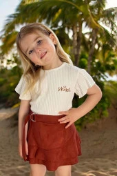 Süet Etekli Kahverengi Renk Kız Çocuk Takım - 1