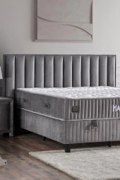 Niron Hades Yatak Baza ve Başlık Seti 180x200 cm Çift Kişilik Paket Yaylı Lüks Yatak Koyu Gri Baza Başlık - 9