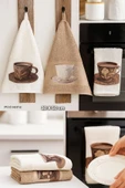 3 lü Kahve Baskılı %100 Pamuklu Mutfak Havlusu 30 x 50 Cm - 10