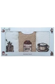 3 lü Kahve Baskılı %100 Pamuklu Mutfak Havlusu 30 x 50 Cm - 2
