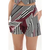 %100 Cotton Desenli Cepli Şort Etek - 1