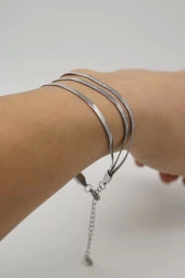 Üçlü İtalyan Zincir Gümüş Renk Çelik Bileklik - 1