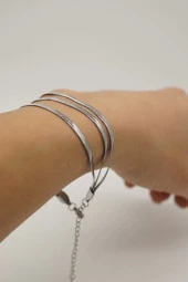 Üçlü İtalyan Zincir Gümüş Renk Çelik Bileklik - 2
