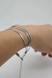 Üçlü İtalyan Zincir Gümüş Renk Çelik Bileklik - 3