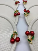 6'lı Kirazlı Yuvarlak Krem Çay ve Kahve Sunum Tepsisi, Dekoratif Servis Tepsisi 22cm Tek Kişilik - 1