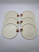 6'lı Kirazlı Yuvarlak Krem Çay ve Kahve Sunum Tepsisi, Dekoratif Servis Tepsisi 22cm Tek Kişilik - 2