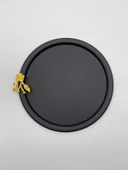 6'lı Japon Güllü Yuvarlak Siyah Çay ve Kahve Sunum Tepsisi, Dekoratif Servis Tepsisi 22cm - 3