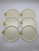 6'lı Japon Güllü Yuvarlak Krem Çay ve Kahve Sunum Tepsisi, Dekoratif Servis Tepsisi 22cm - 1