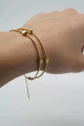 İkili Küp Detay Altın Renk Çelik Bileklik - 2