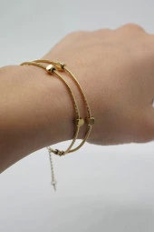 İkili Küp Detay Altın Renk Çelik Bileklik - 3