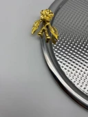 6'lı Japon Güllü Yuvarlak Gümüş Çay ve Kahve Sunum Tepsisi, Dekoratif Servis Tepsisi 22cm - 4