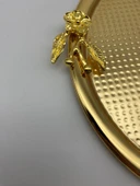 6'lı Japon Güllü Yuvarlak Gold Çay ve Kahve Sunum Tepsisi, Dekoratif Servis Tepsisi 22cm - 4