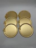 6'lı Japon Güllü Yuvarlak Gold Çay ve Kahve Sunum Tepsisi, Dekoratif Servis Tepsisi 22cm - 1