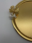6'lı Kelebekli Yuvarlak Gold Çay ve Kahve Sunum Tepsisi, Dekoratif Servis Tepsisi 22cm Tek kişilik - 5