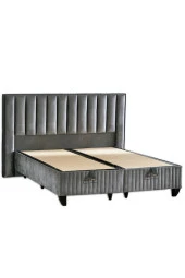 Niron Hades Lüks Baza ve Başlık Seti 180x200 cm Çift Kişilik Baza ve Başlık Takımı Koyu Gri Özel Kumaş - 2