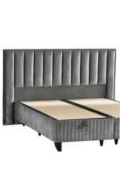 Niron Hades Lüks Baza ve Başlık Seti 180x200 cm Çift Kişilik Baza ve Başlık Takımı Koyu Gri Özel Kumaş - 4