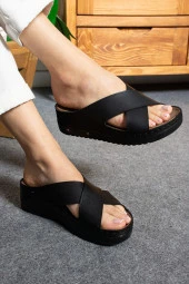 Albishoes Kadın Hafif Topuklu 4,5 cm Çapraz Rahat Yumuşak Taban Anatomik Günlük Kadın Terlik - 2