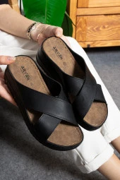 Albishoes Kadın Hafif Topuklu 4,5 cm Çapraz Rahat Yumuşak Taban Anatomik Günlük Kadın Terlik - 3