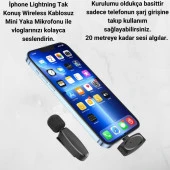 Polham Profesyonel Kablosuz iPhone Lightning Yaka Mikrofonu, 20 Metre Mesafeli Yayıncı Yaka Mikrofonu - 2