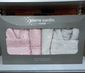 Pierre Cardin 6 Parça Jakarlı Aile Bornoz Seti-Logo Soft Decorose A.Bej thumbnail 2