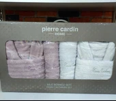 Pierre Cardin 6 Parça Jakarlı Aile Bornoz Seti-Wave Soft Lila Gri thumbnail 3