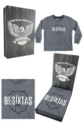 Beşiktaş Orijinal Lisanslı Logo Baskılı Çocuk Sweat Hediyelik Ahşap Kutulu - 1