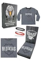 Beşiktaş Orijinal Lisanslı Logo Baskılı Çocuk Sweat + Bileklik Set Hediyelik Ahşap Kutulu - 1