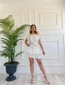 Kadın Fırfırlı Etek Ekru - 6