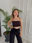 Kadın Spagetti Askılı Crop Siyah - 1