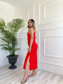 Kadın Askılı Elbise Kırmızı thumbnail 5