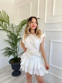 Kadın Fırfırlı Etek Ekru - 1